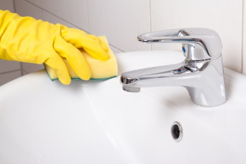 Cleaner treating a carpet stain with care and precision