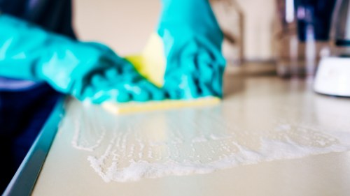 Close-up of mattress stain treatment during cleaning in Palmers Green